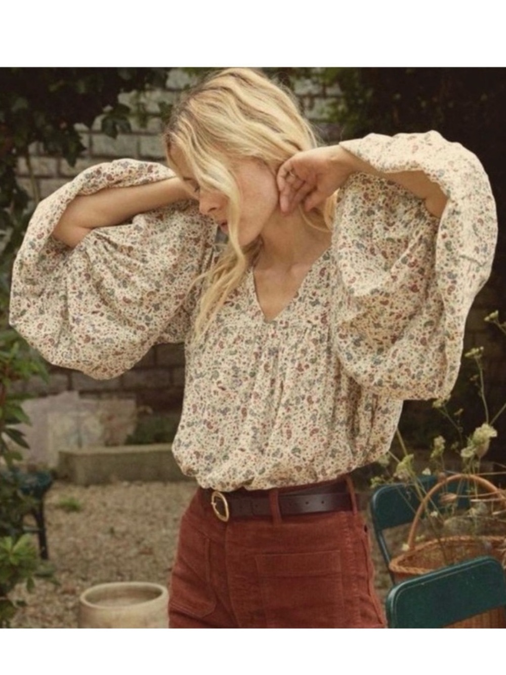 DOEN Savona Cream Saint Claude Paisley 100% Silk Blouse size small